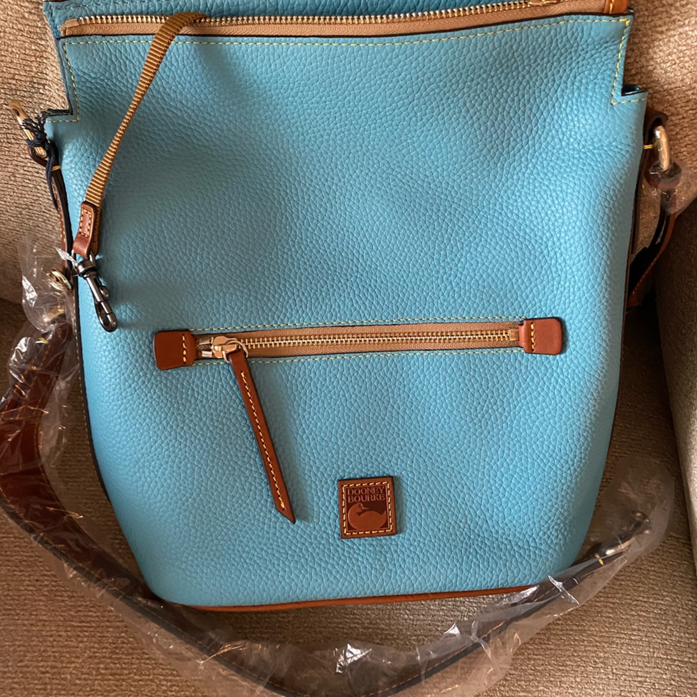 Dooney & Bourke Pebble Grain Leather Zip Sac Crossbody Bag Caribbean Blue NWT